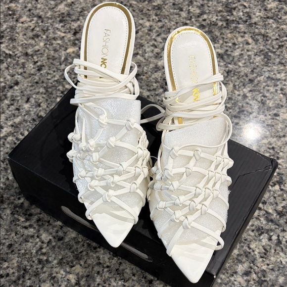 Fashion Nova Elegant White Lace-Up Heels - Picture 4 of 10
